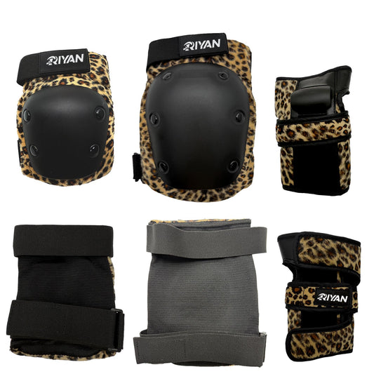 Leopoard Skating Protective Gear Adult Knee and Elbow Pads Set with Wrist Pads