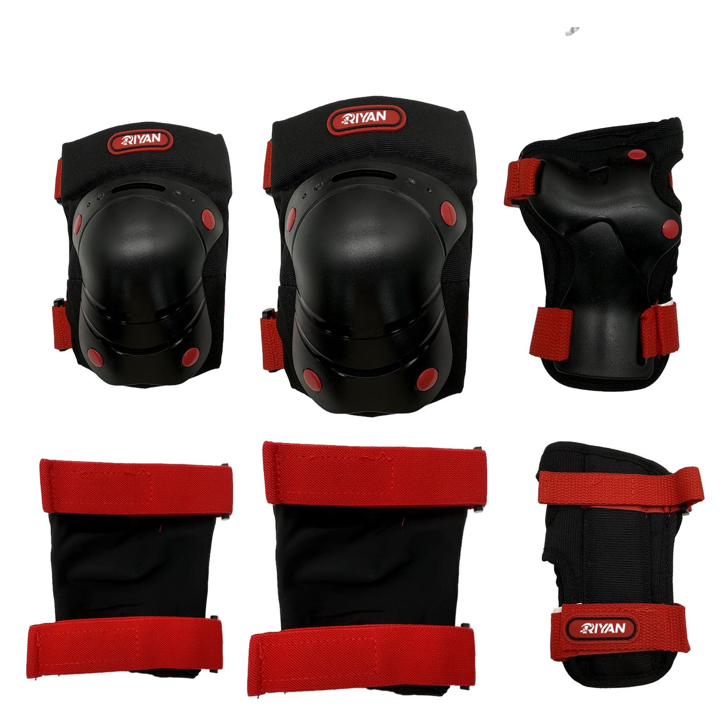Red/Black  3 Pack Roller Skate Knee And Elbow Pads Skating Wrist Guards