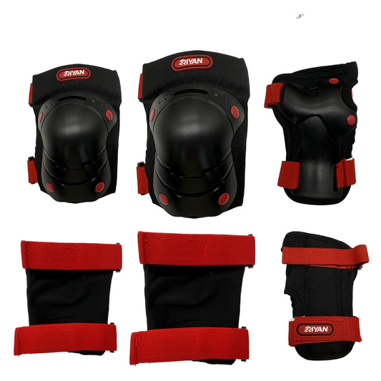 Red/Black  3 Pack Roller Skate Knee And Elbow Pads Skating Wrist Guards